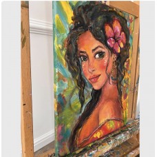 Portrait of a Tropical Girl from the Exotic Garden series by Marina Stognieva. Original oil painting on canvas, 30 × 40 cm